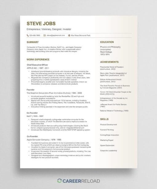 Steve Jobs resume template