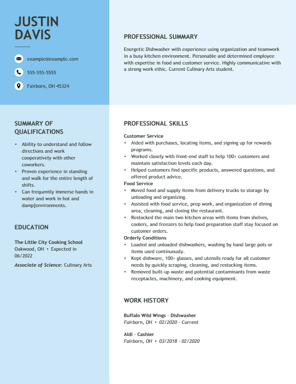dishwasher resume example