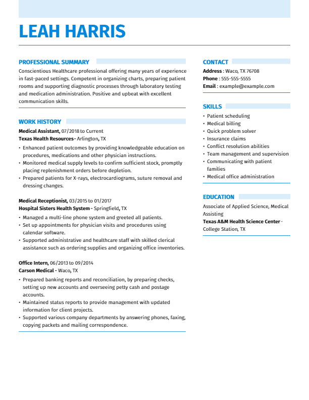 medical assistant resume example