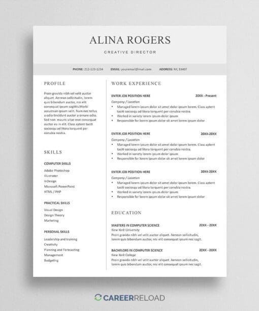 Free resume template for Apple Pages with a modern minimalist design