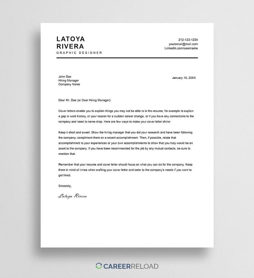 Minimalist PowerPoint cover letter