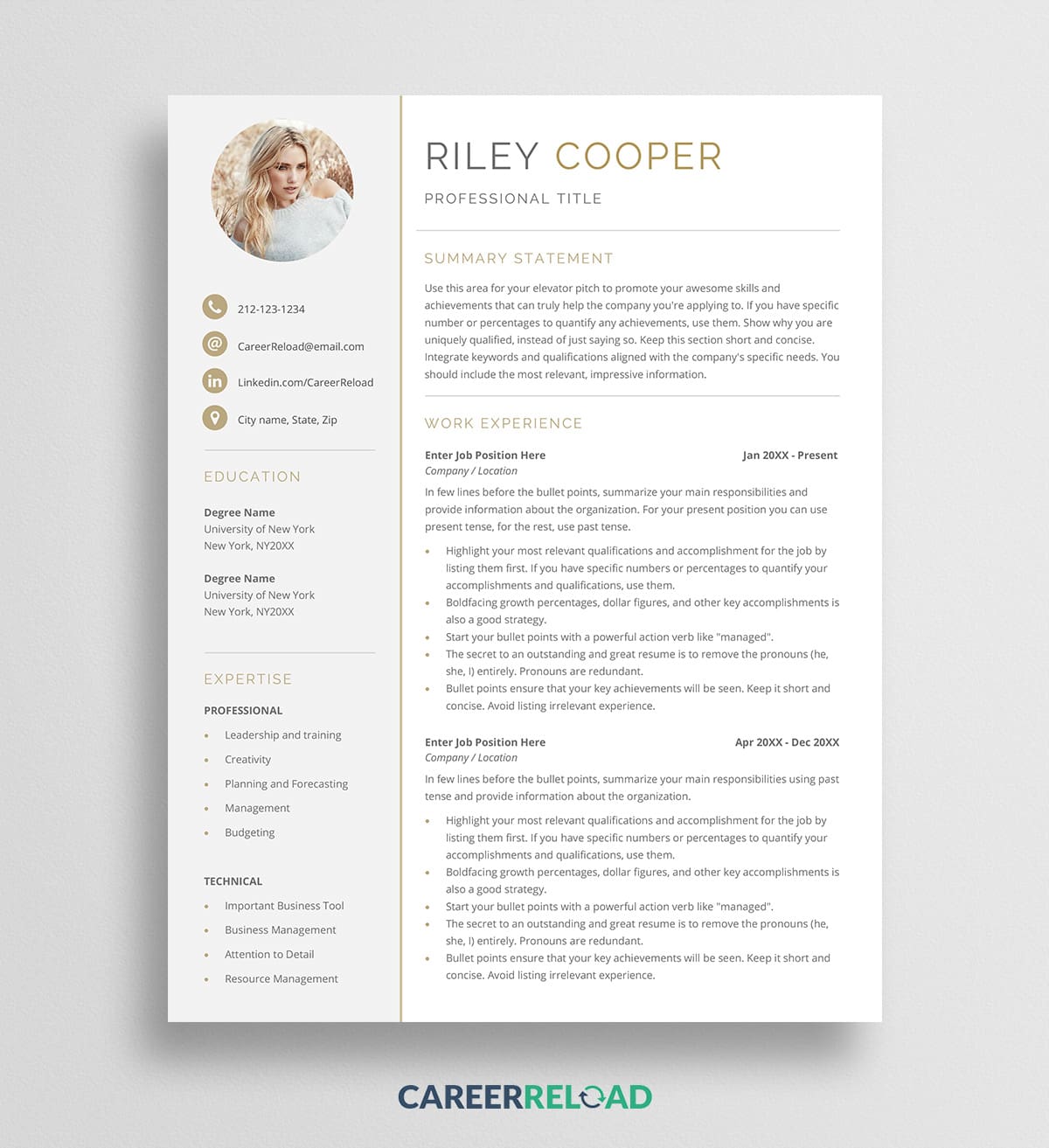 Download Word resume with photo