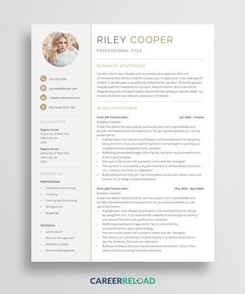 Download Word resume with photo