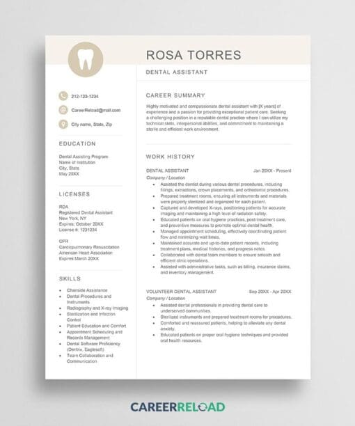 Dental assistant resume
