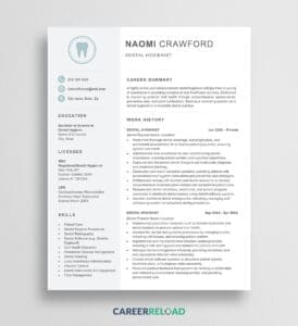 Free Dental Hygienist Resume Template - Naomi - Career Reload