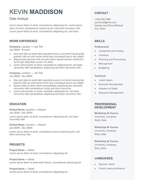 2 column ATS resume template