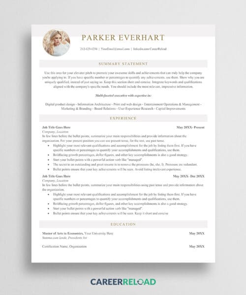Simple resume template with photo