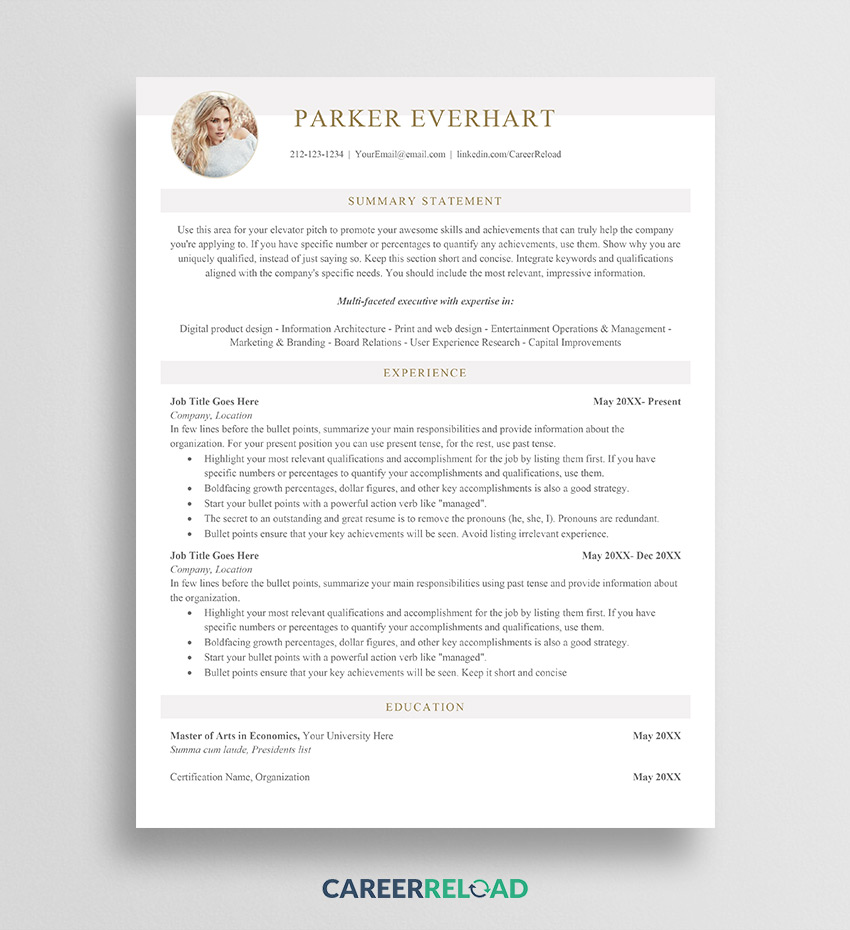 Simple resume template with photo