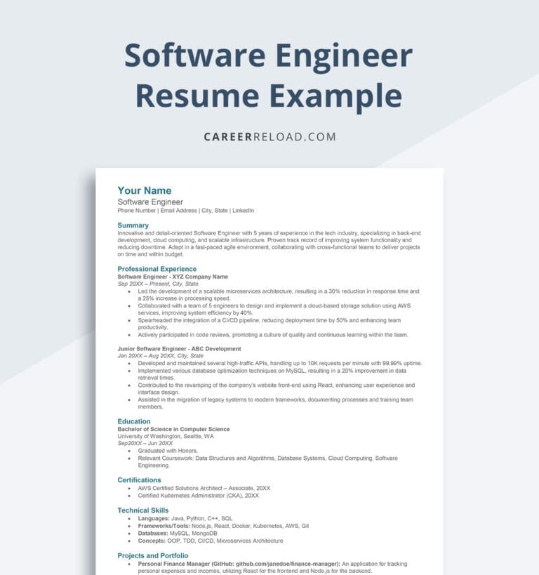 How to Write an Efficient Software Engineer Resume - Career Reload