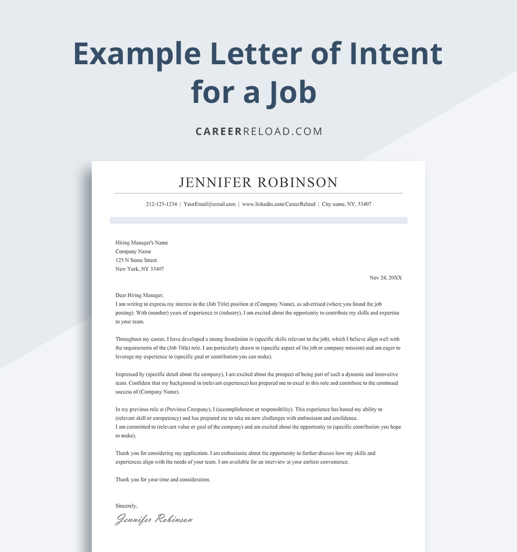 Letter of intent for a job example