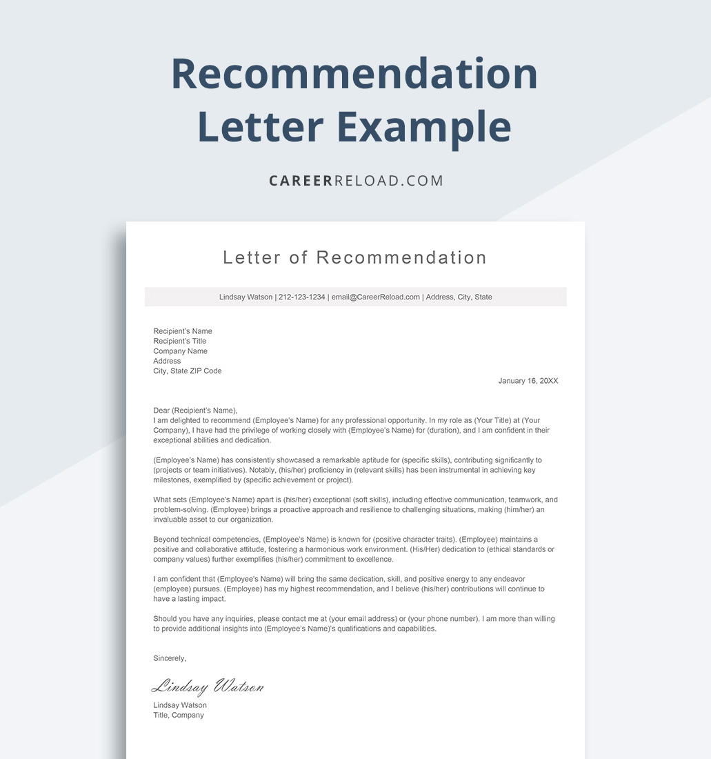 Recommendation example for employee