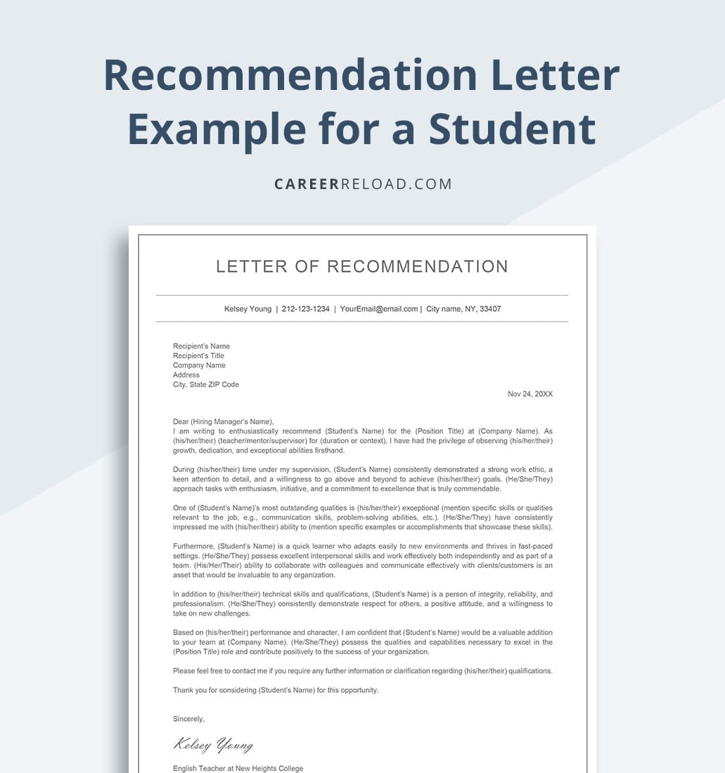 recommendation letter example for a student