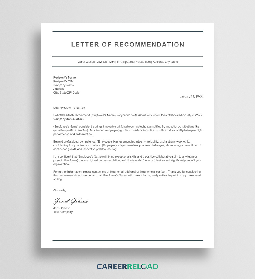 Recommendation Letter Examples Templates Recommendation Letter Examples Templates