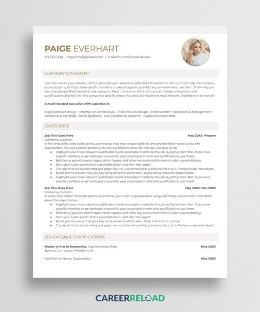 Google Docs resume with photo