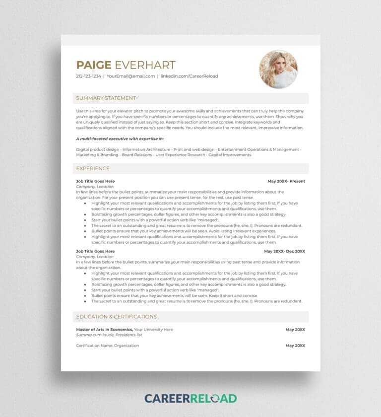 Google Docs resume with photo