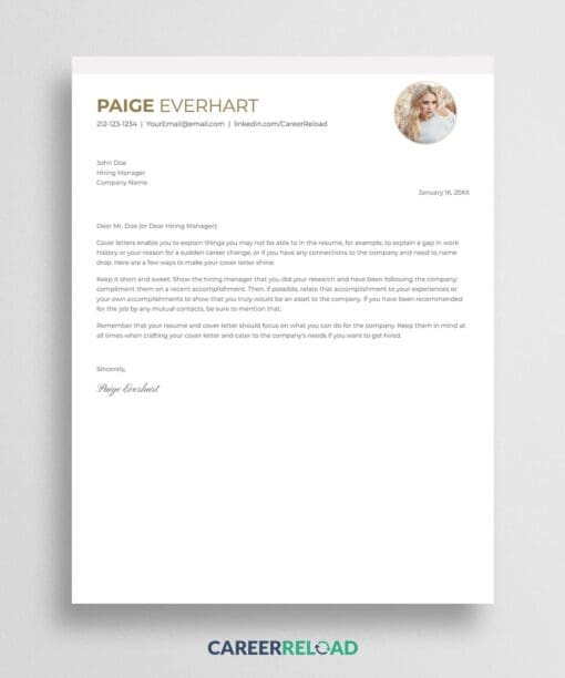 Google Docs cover letter with photo
