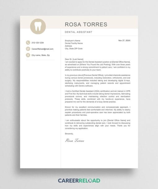 Dental assistant cover letter