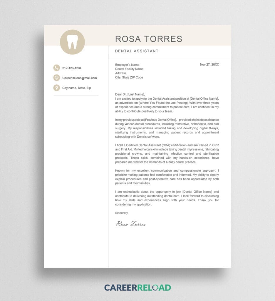 Dental assistant cover letter