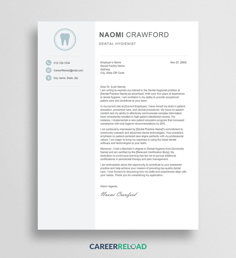 Dental hygienist cover letter template
