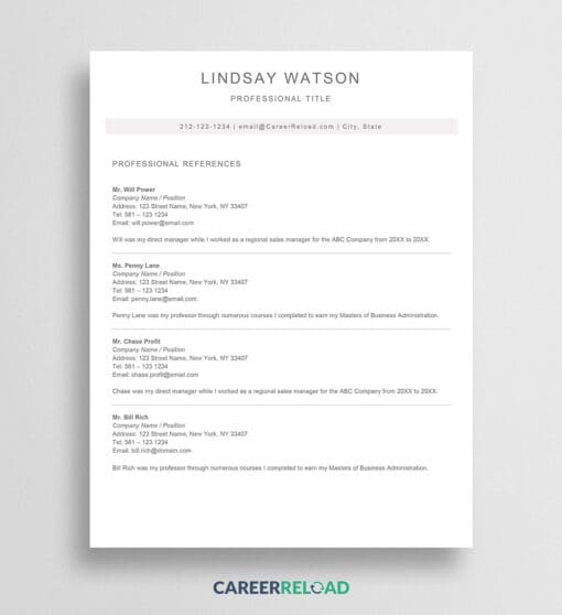 Resume References Examples - Career Reload