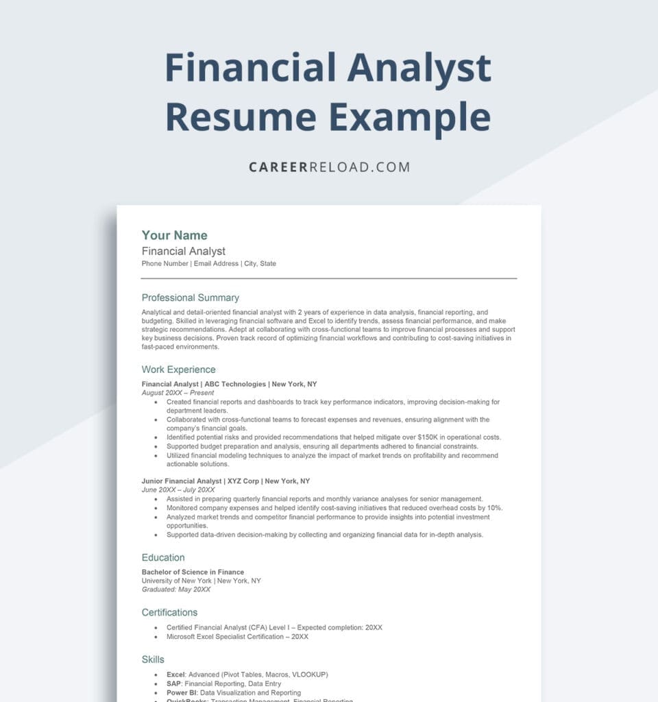 Financial Analyst Resume Examples to Land Your Dream Job - Career Reload