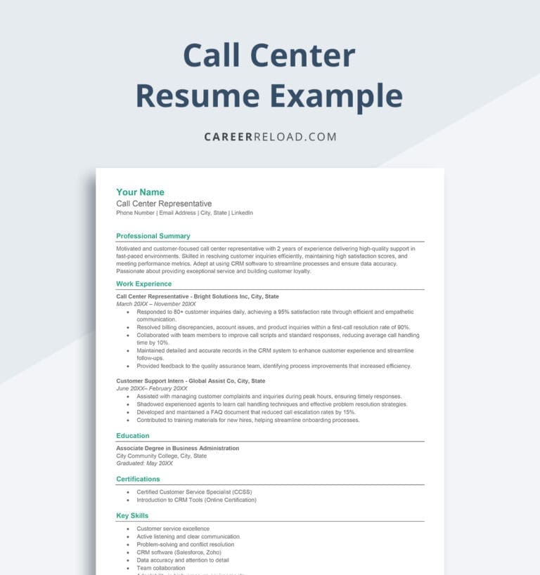 Call Center Resume Examples And Writing Tips - Career Reload