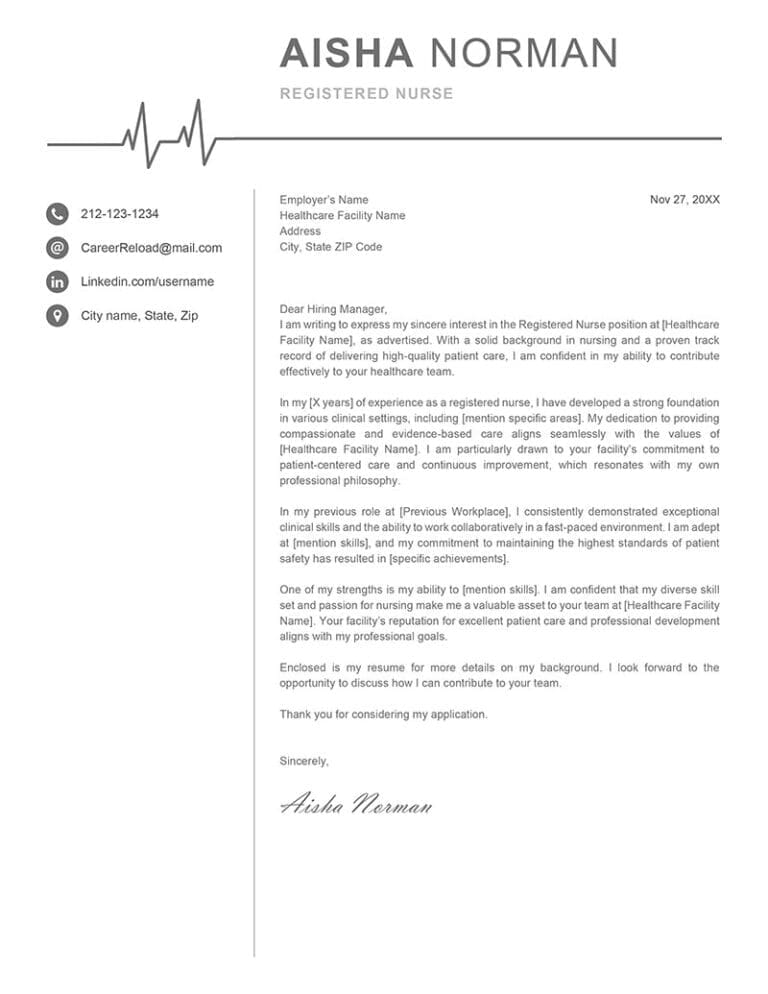 Registered nurse cover letter