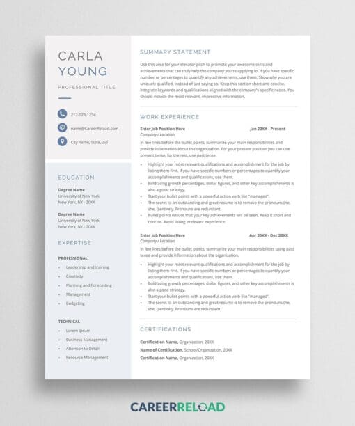 Template for resume