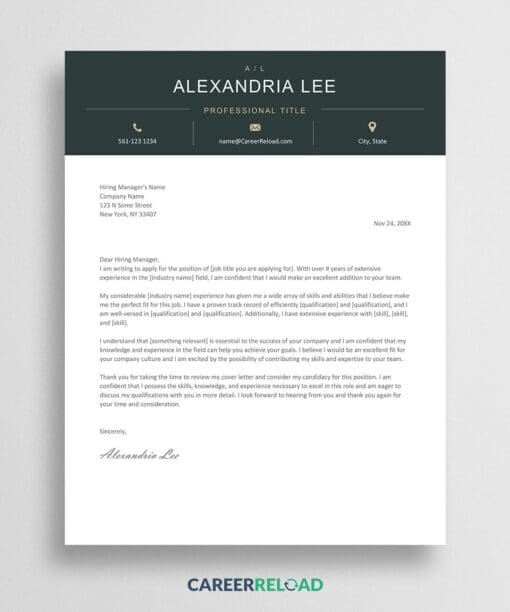 Cover letter template Alexandria