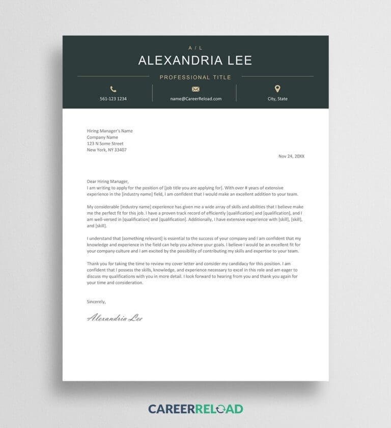 Cover letter template Alexandria