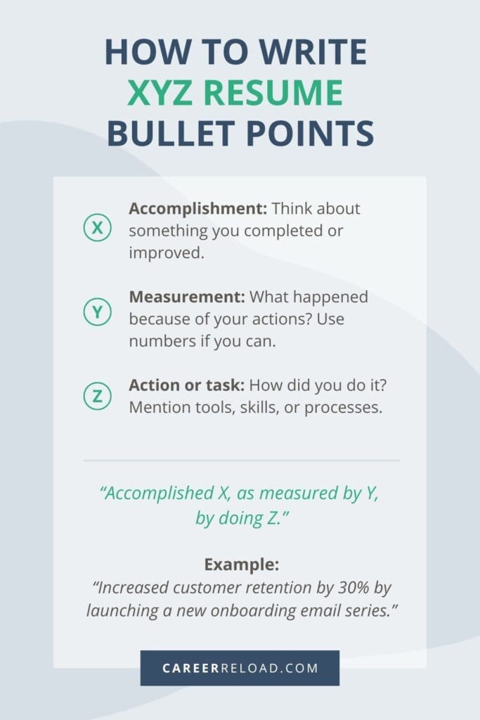 Xyz Letter Example How to Use the XYZ Formula for Writing Resumes - Career Reload