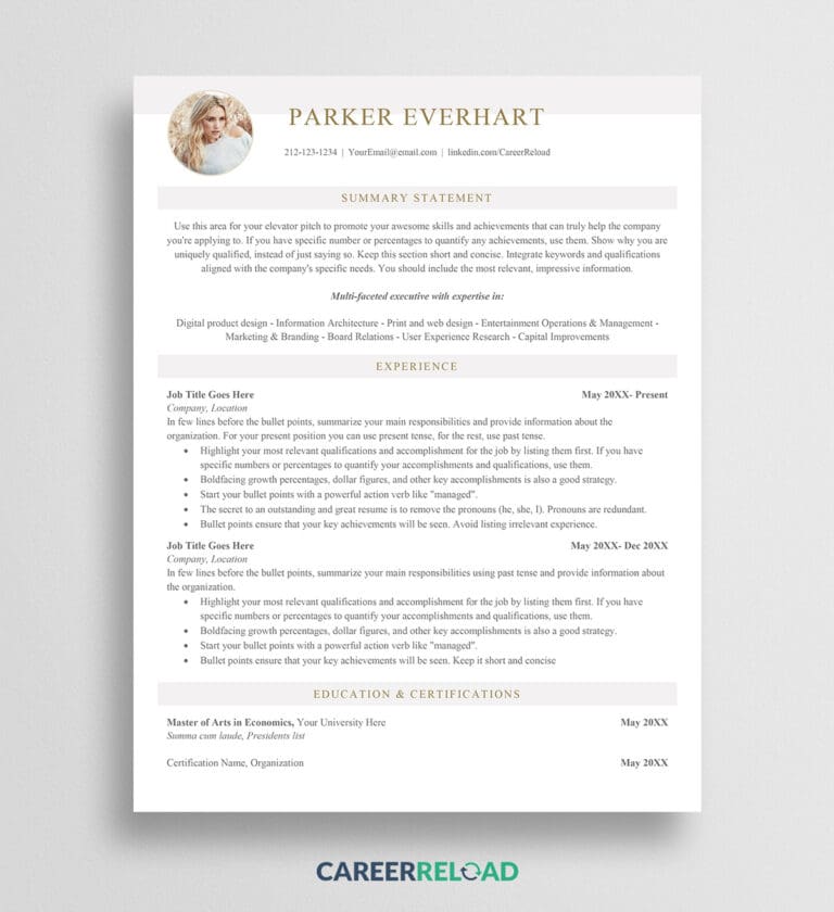 Simple resume template with photo