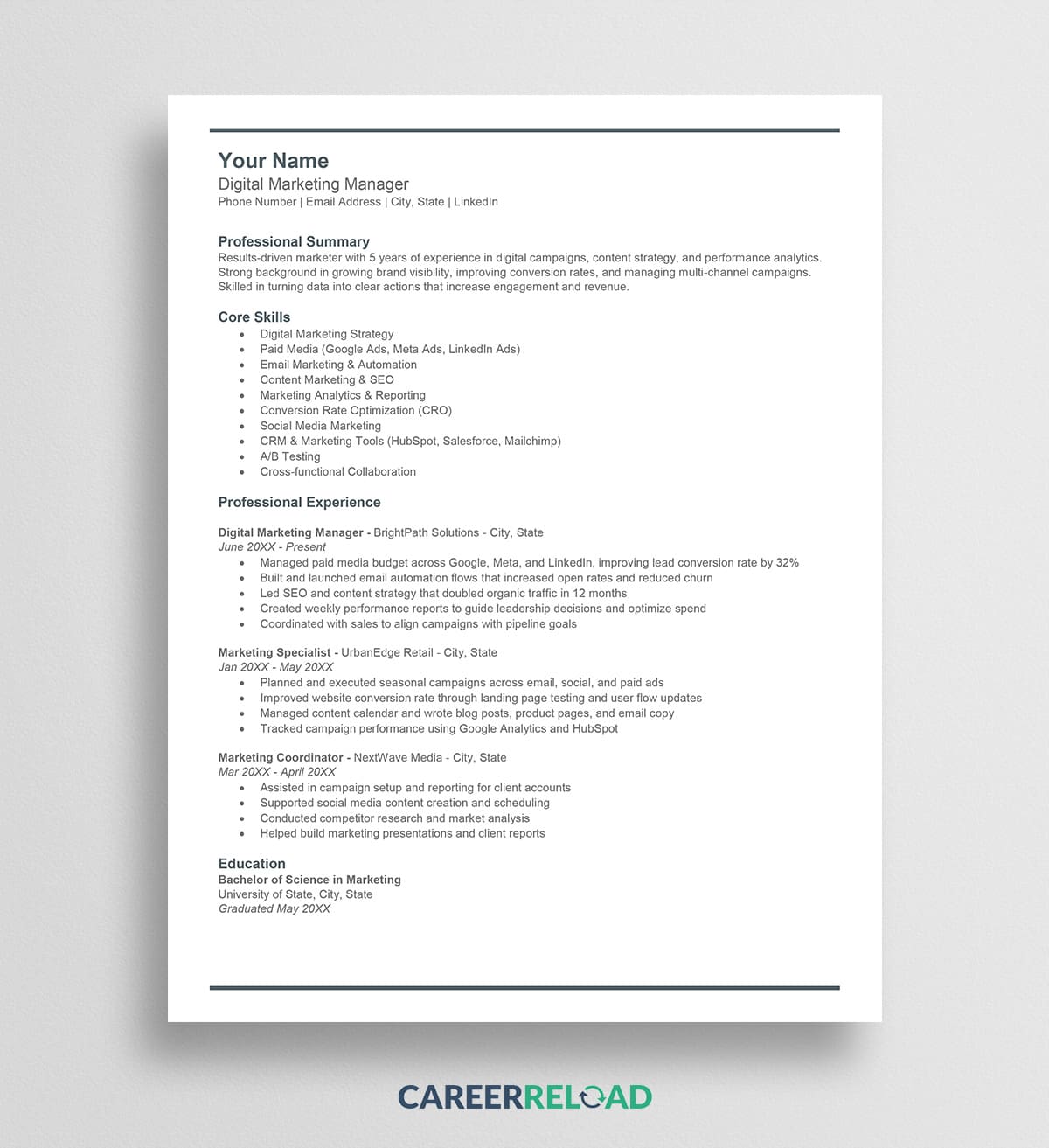 marketing resume template