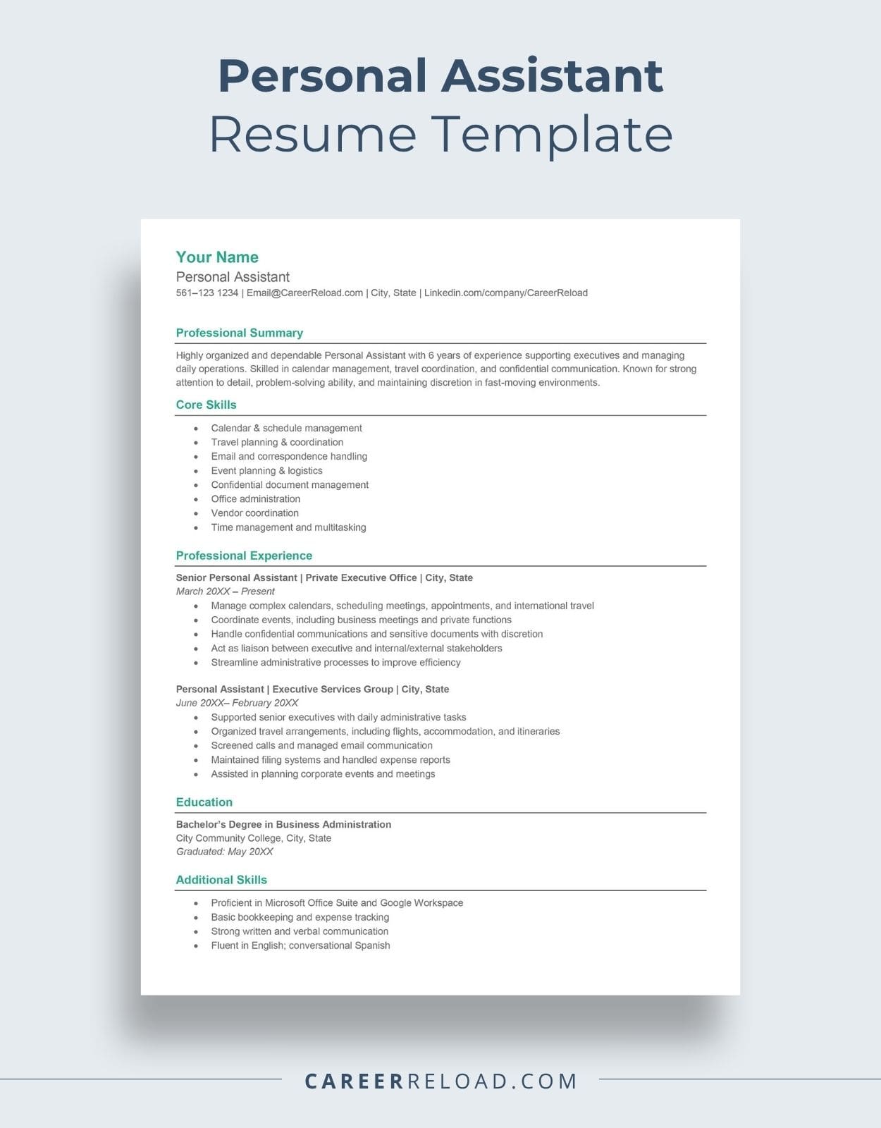 Personal Assistant Resume Template
