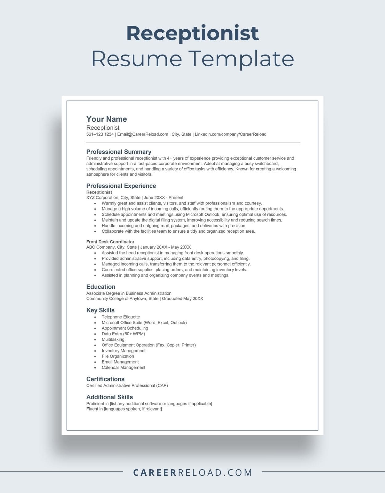 Receptionist Resume Template