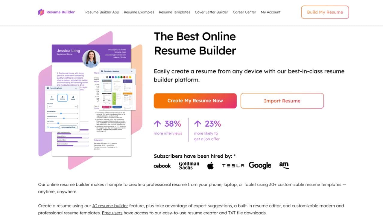 ResumeBuilder.com online resume builder