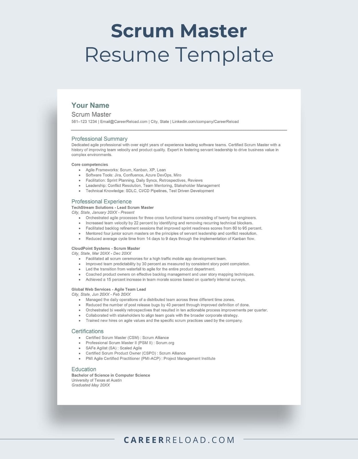 Scrum Master Resume Template