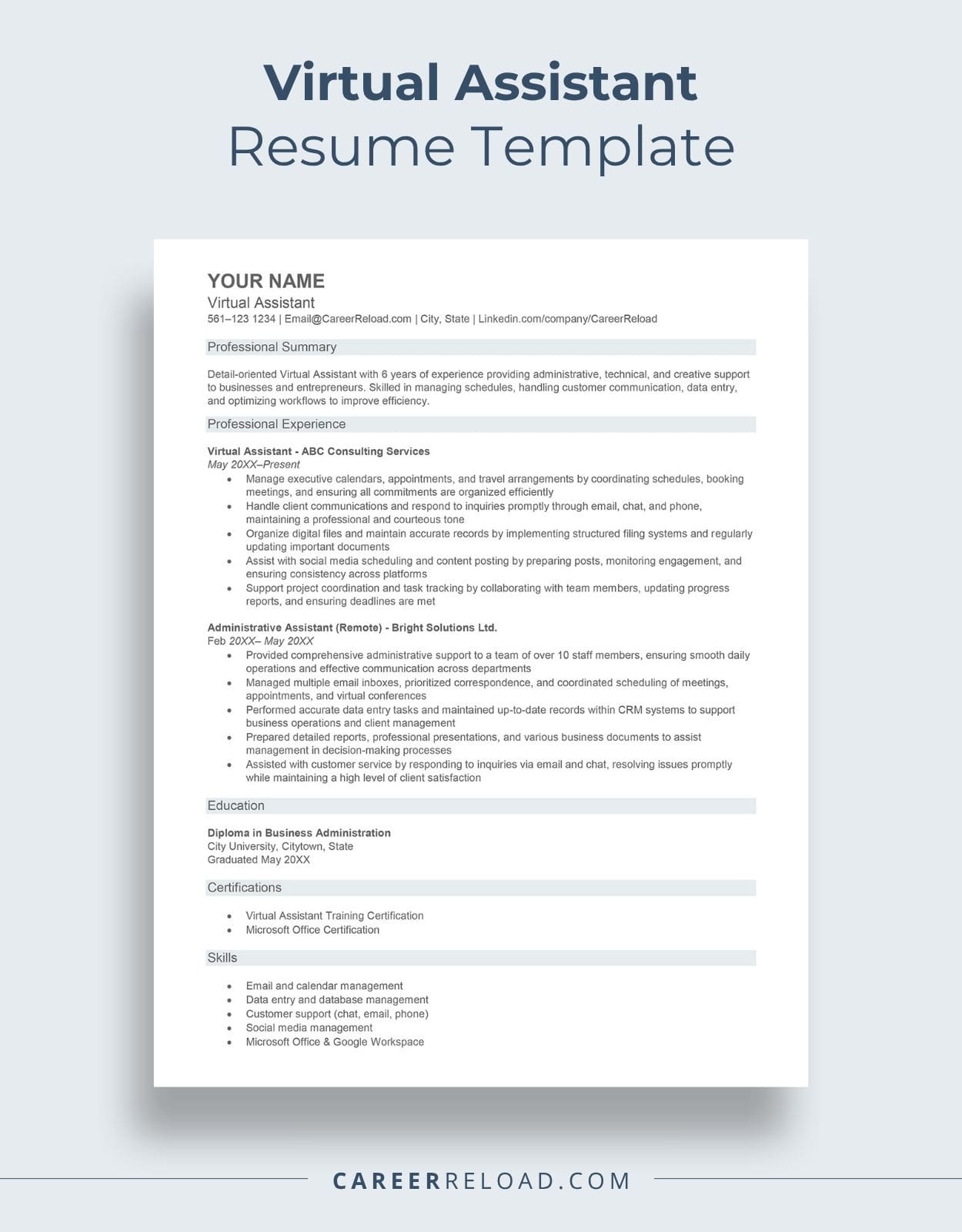 Virtual Assistant Resume Template