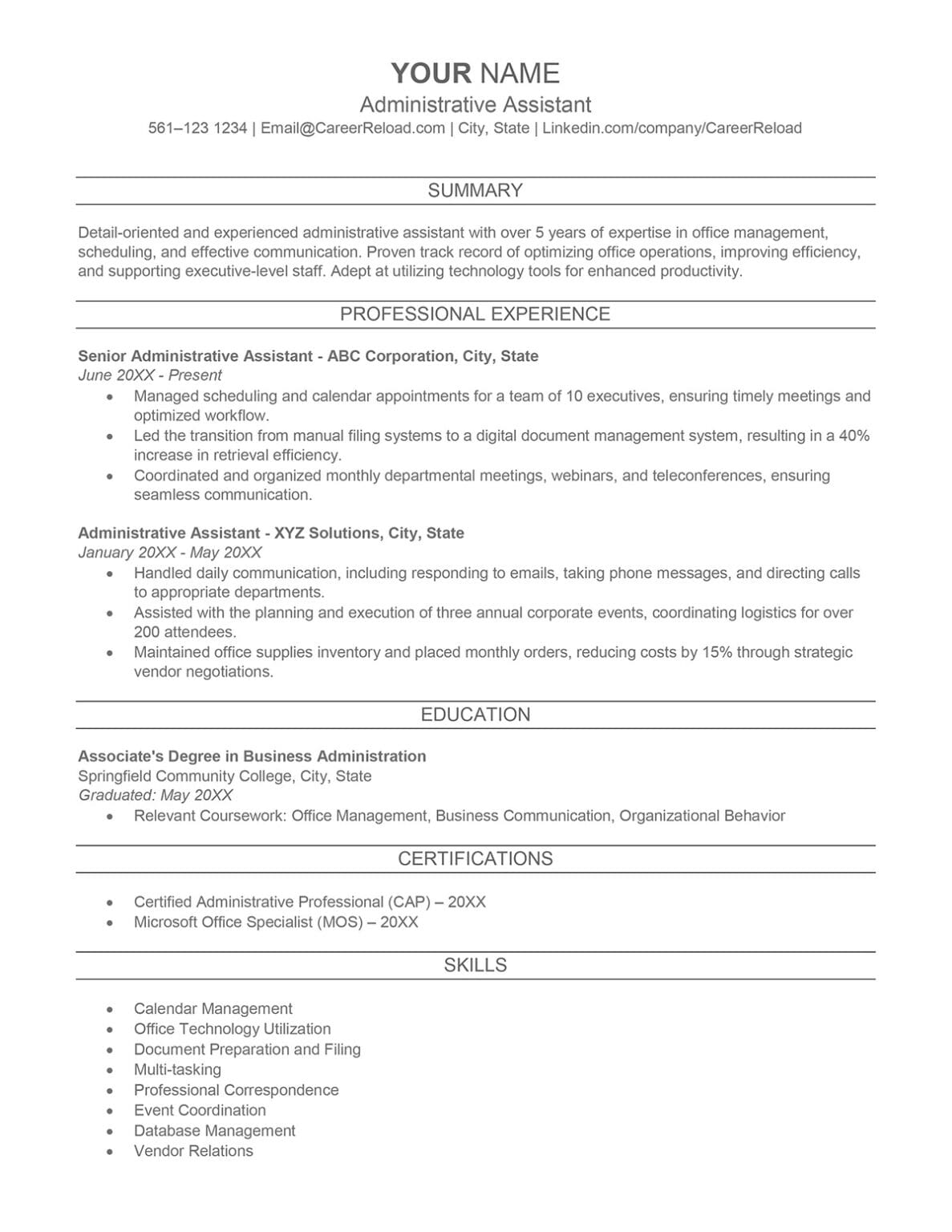 Resume Examples and Samples