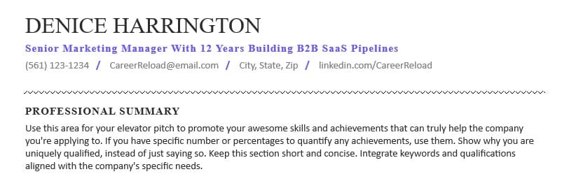 Resume headline example