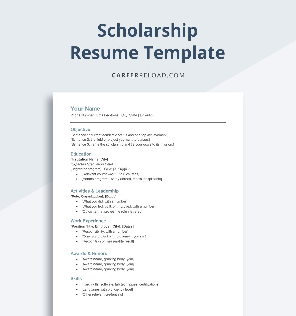 Template for scholarship resume layout