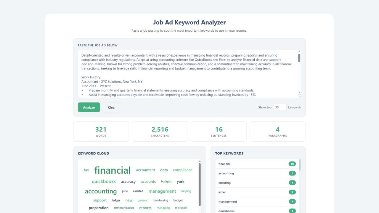 Job description keyword finder