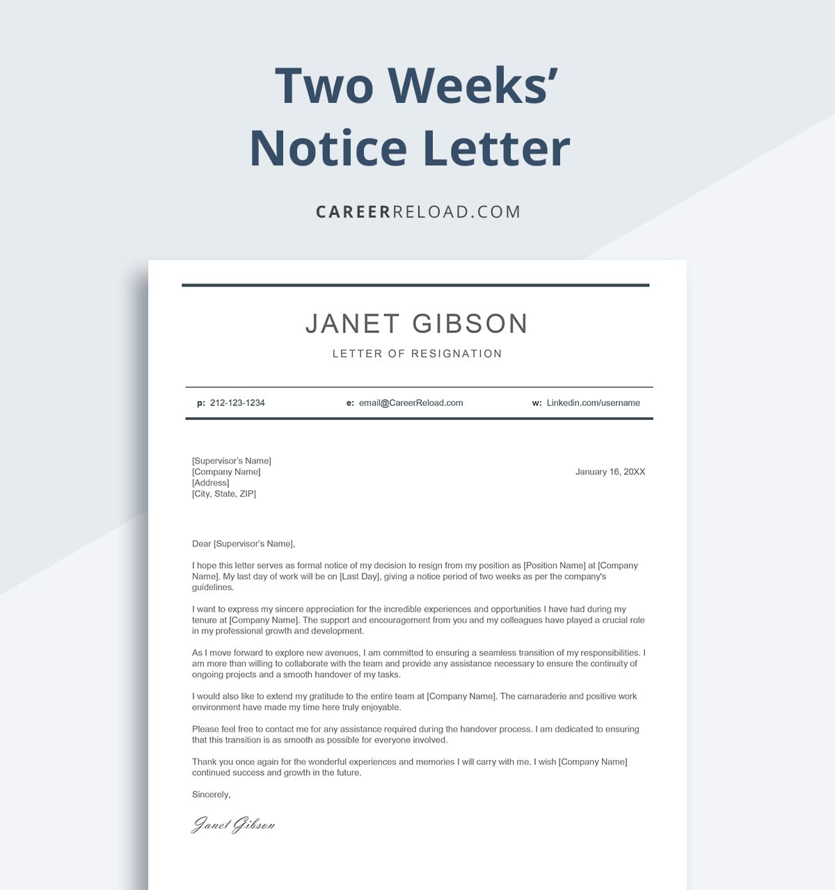Two weeks' notice letter
