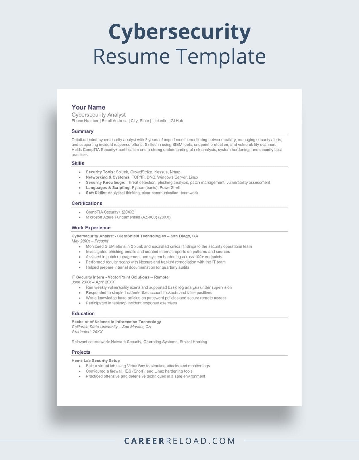 Cybersecurity Resume Template