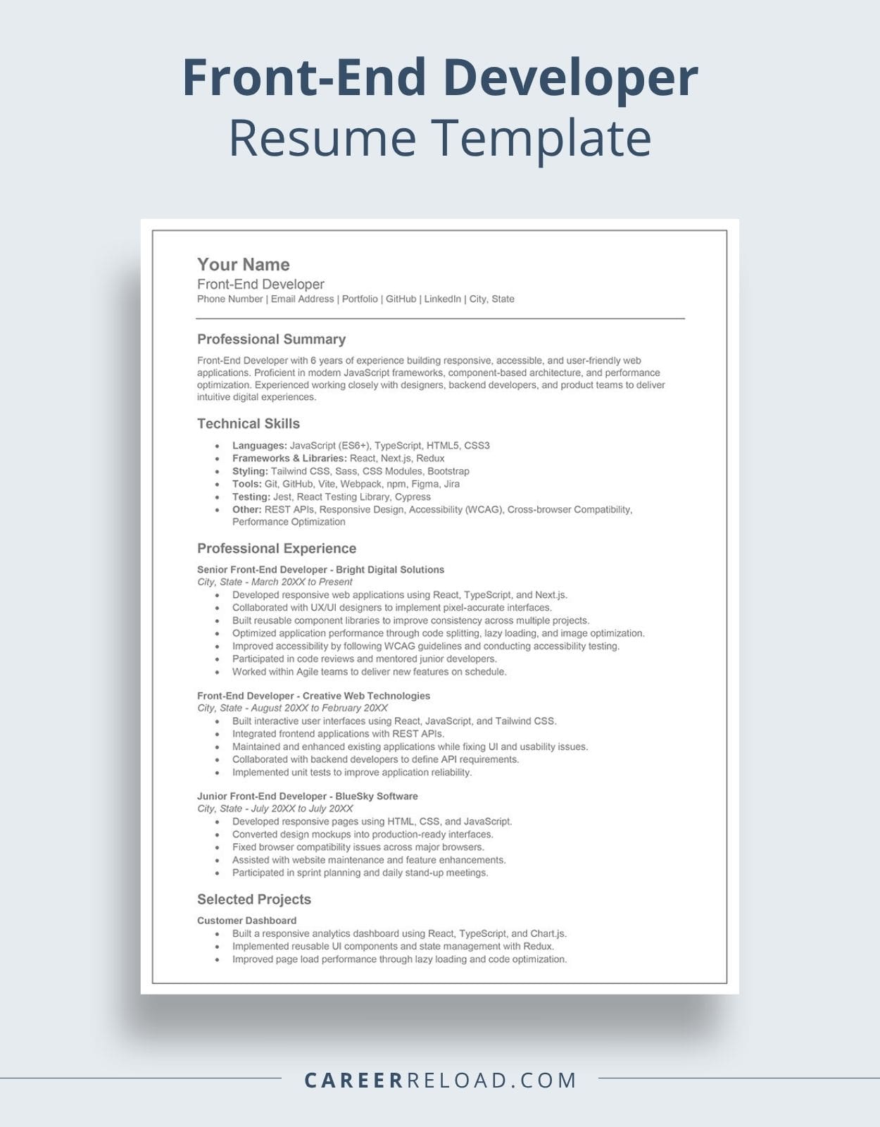 Front-End Developer Resume Template