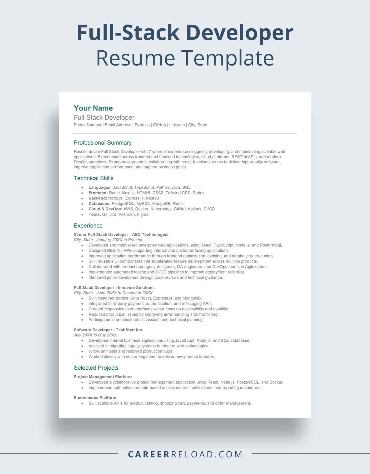 Full-Stack Developer Resume Template