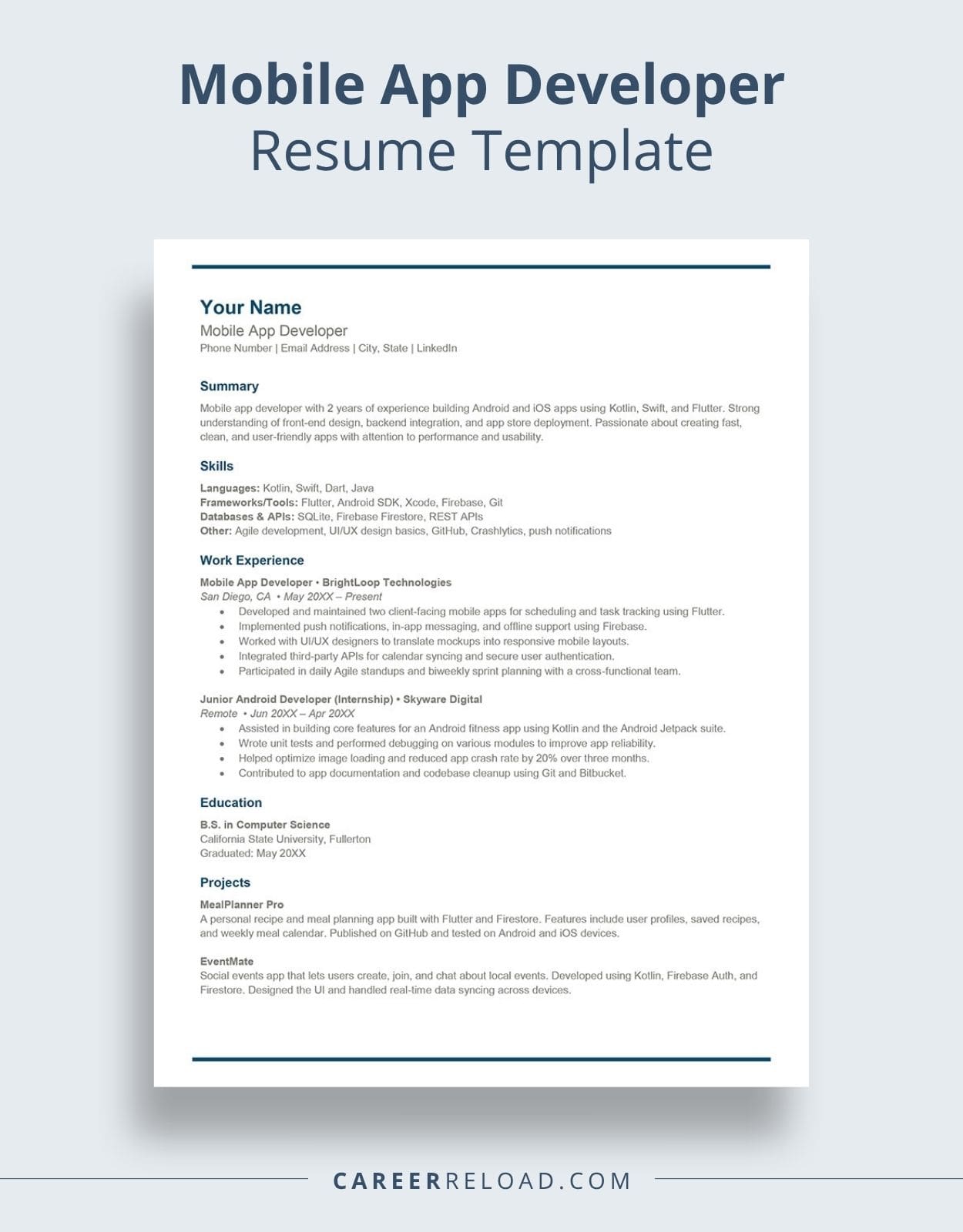 Mobile App Developer Resume Template