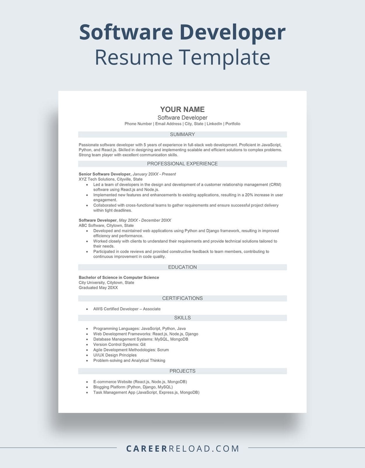 Software Developer Resume Template