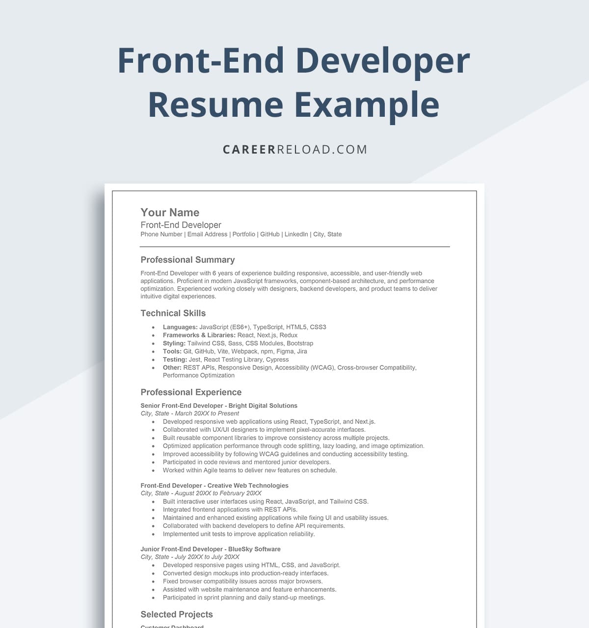 front end developer resume example