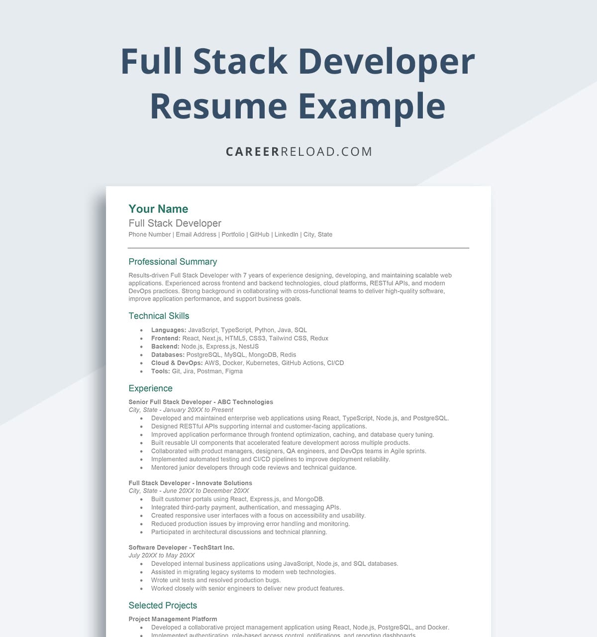 full stack developer resume example